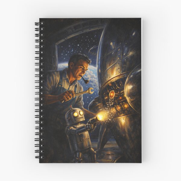 Item preview, Retro Future Rocket Mechanic Dad – 1950s Sci-Fi Garage Art designed and sold by JY33.