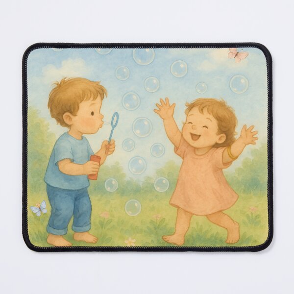 Item preview, Finding Fun in Blowing Bubbles – Whimsical Kids Illustration for Playful Kidswear - FunscapeHQ designed and sold by FunscapeHQ.