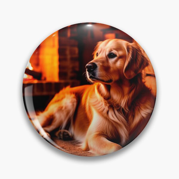 Item preview, Cozy Evening with a Golden Retriever – Warm Fireplace Dog Art designed and sold by AmetistLight.