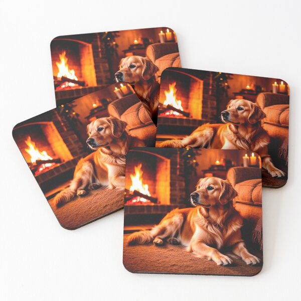 Item preview, Cozy Evening with a Golden Retriever – Warm Fireplace Dog Art designed and sold by AmetistLight.