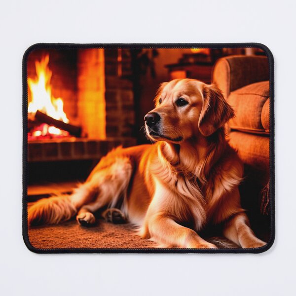 Item preview, Cozy Evening with a Golden Retriever – Warm Fireplace Dog Art designed and sold by AmetistLight.