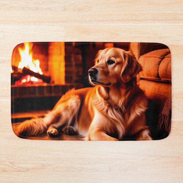 Item preview, Cozy Evening with a Golden Retriever – Warm Fireplace Dog Art designed and sold by AmetistLight.