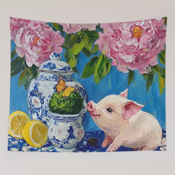 Item preview, Piglet and a butterfly in chinoiserie room designed and sold by SophieClimaArt.