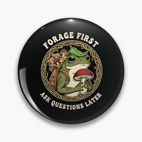 Item preview, Forage First – Vintage Foraging Frog Badge designed and sold by borkanrohmadm.
