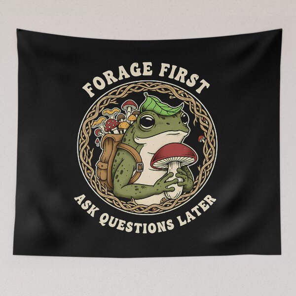 Item preview, Forage First – Vintage Foraging Frog Badge designed and sold by borkanrohmadm.