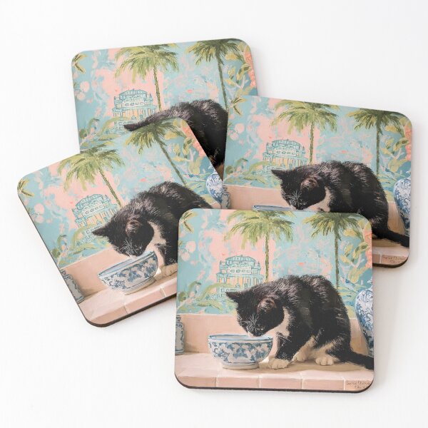 Item preview, Grandmillennial art, Black and White cat in Palm Beach interior designed and sold by SophieClimaArt.