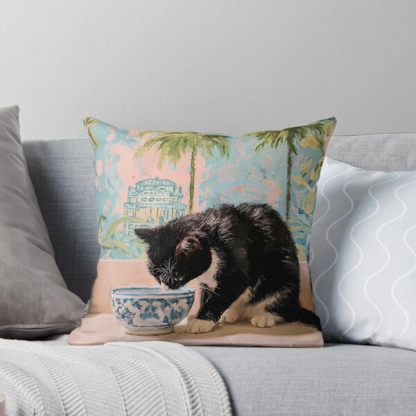 Item preview, Grandmillennial art, Black and White cat in Palm Beach interior designed and sold by SophieClimaArt.