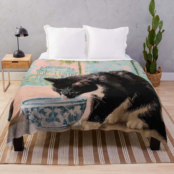 Item preview, Grandmillennial art, Black and White cat in Palm Beach interior designed and sold by SophieClimaArt.