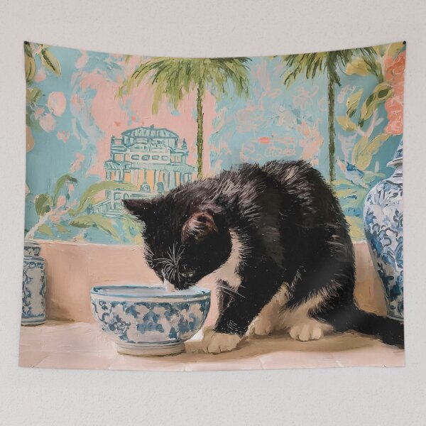 Item preview, Grandmillennial art, Black and White cat in Palm Beach interior designed and sold by SophieClimaArt.