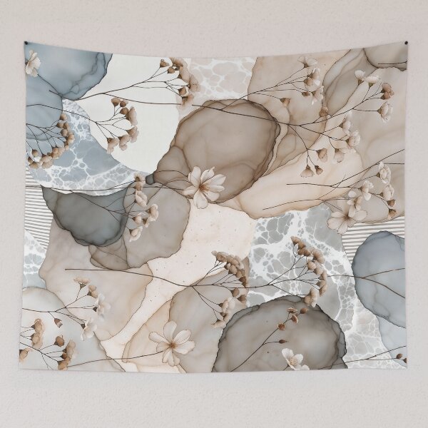 Item preview, Abstract Dusty Blue and Beige Floral Boho Chic Collage designed and sold by SolaoLab.
