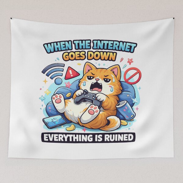 Item preview, Funny Cat Gamer – When the Internet Goes Down (Cute Meme Art) designed and sold by SoulenCify.