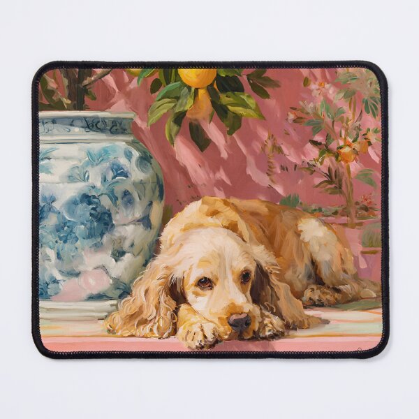 Item preview, Grandmillennial art, Ginger Spaniel in earthy vibrant chinoiserie room designed and sold by SophieClimaArt.