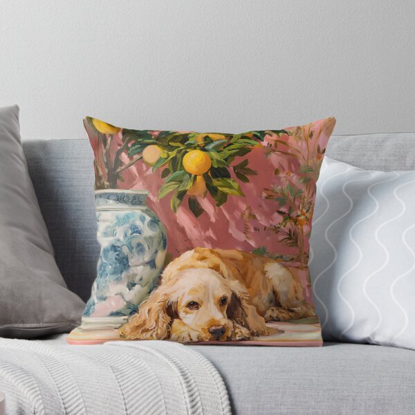 Item preview, Grandmillennial art, Ginger Spaniel in earthy vibrant chinoiserie room designed and sold by SophieClimaArt.