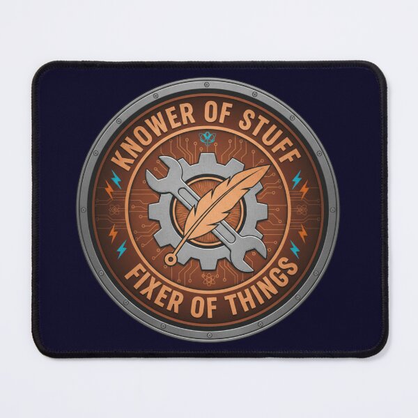Item preview, Knower of Stuff and Fixer of Things Retro Industrial Emblem designed and sold by axiksa10.