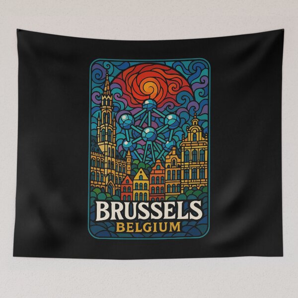Item preview, Brussels Belgium Stained Glass Art Travel designed and sold by TomFrontierArt.