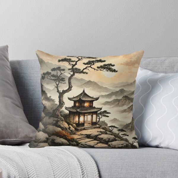 Item preview, Asian-Inspired Mountain Retreat Pavilion with Warm Window Glow designed and sold by IdeaSmith.