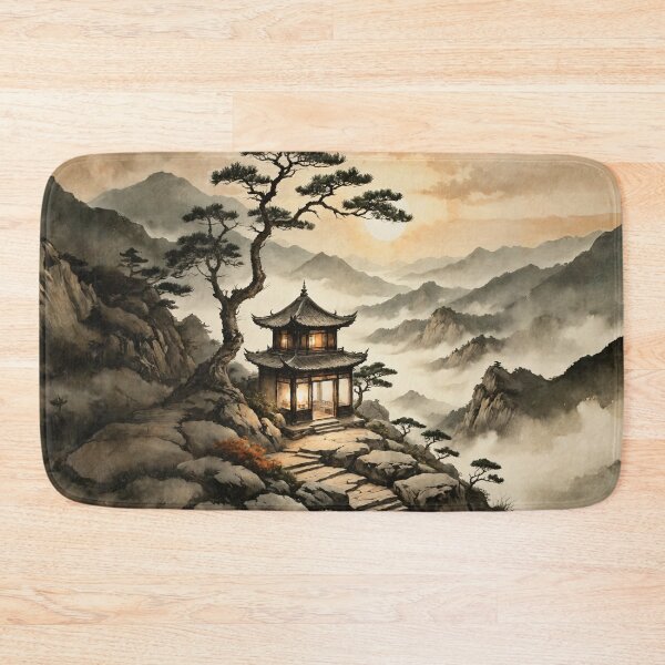 Item preview, Asian-Inspired Mountain Retreat Pavilion with Warm Window Glow designed and sold by IdeaSmith.