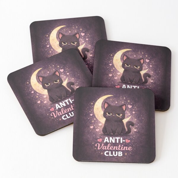 Item preview, Anti-Valentine Club – Grumpy Black Cat Spooky Cute designed and sold by PunchDrop.