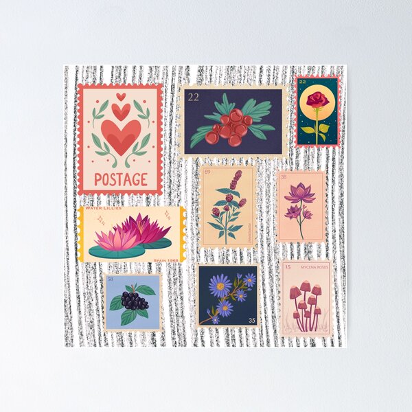 Artikelvorschau, Vintage-Briefmarkenkollektion mit Blumenmuster entworfen und verkauft von GoldenSparkleShop.