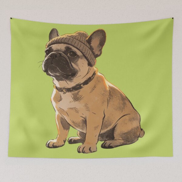 Item preview, Hipster French Bulldog Beanie Art | Vintage Cozy Dog Illustration designed and sold by Cherrydora.