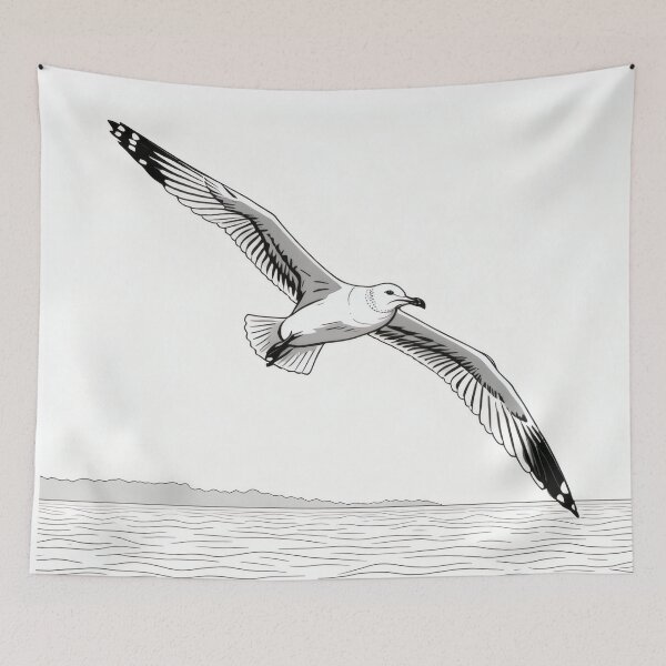 Item preview, Flying Seagull Line Art Illustration | Minimal Ocean Nature Artwork designed and sold by Visualynx.