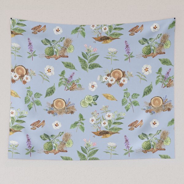 Item preview, Fragrant Plants Botanical Pattern on Blue designed and sold by Flowersforbear.