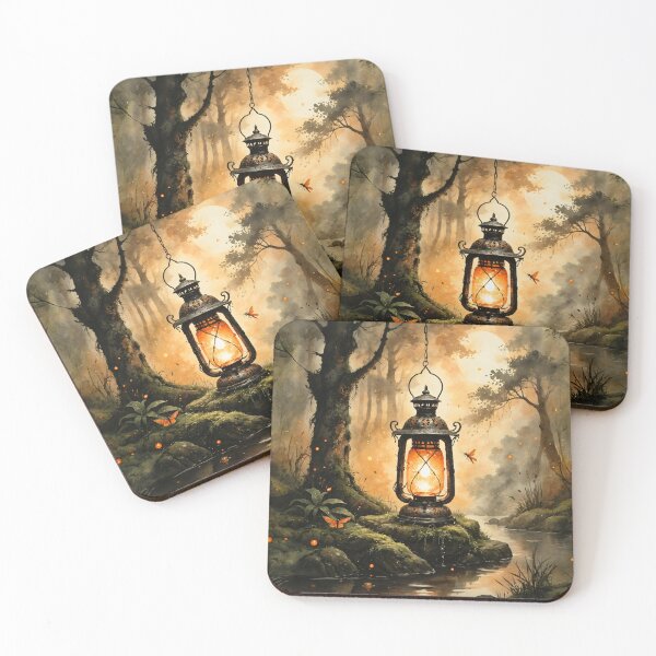 Item preview, Warm Lantern Light in Misty Woods Atmospheric Watercolor Art designed and sold by IdeaSmith.