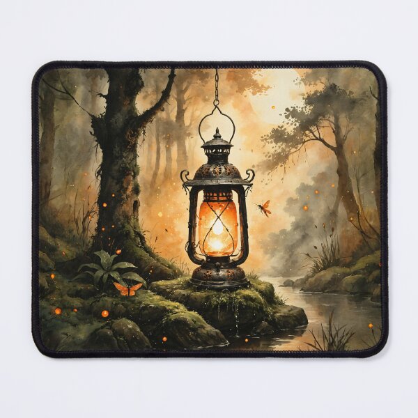 Item preview, Warm Lantern Light in Misty Woods Atmospheric Watercolor Art designed and sold by IdeaSmith.