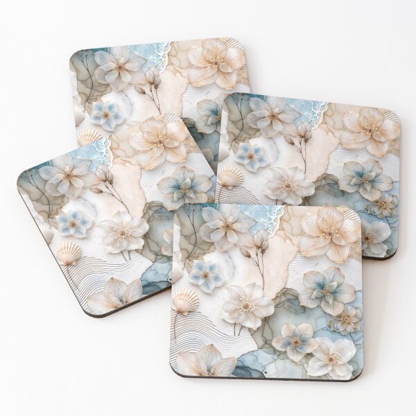 Item preview, Abstract Blue and Beige Floral Nautical Collage designed and sold by SolaoLab.