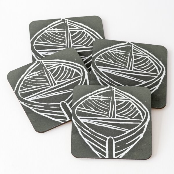 Item preview, Black boat linoprint designed and sold by Pebbles on the Beach.