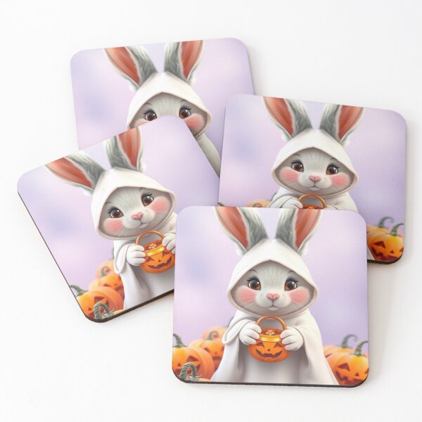 Item preview, Kawaii Bunny in Ghost Costume – Cozy Pumpkin Halloween Tee designed and sold by ArmaanArts.