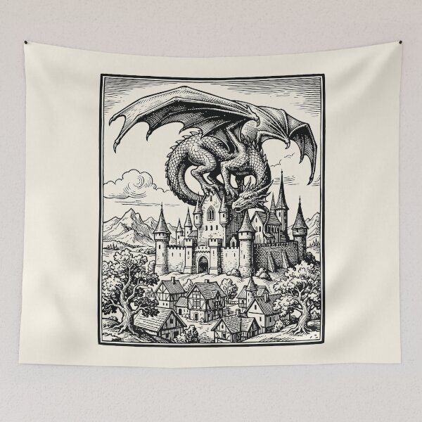 Item preview, Dragon Castle Vintage Medieval Dark Art Grimdark designed and sold by Y-Vibes.
