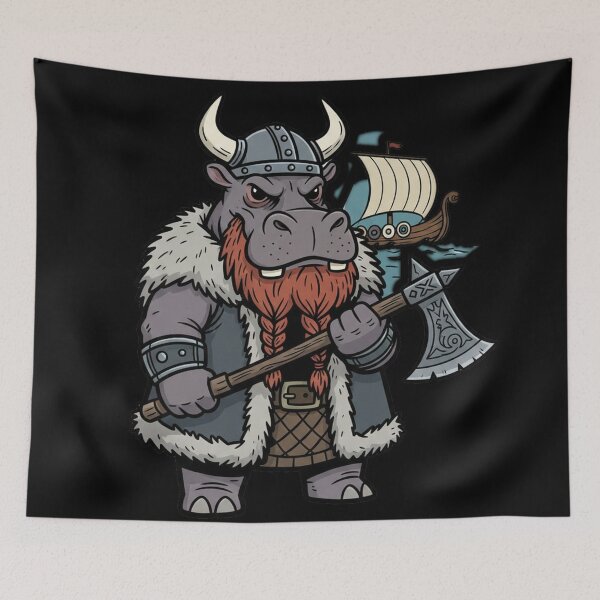 Item preview, Viking Hippo – Norse Warrior with Battle Axe designed and sold by RebellDancer.