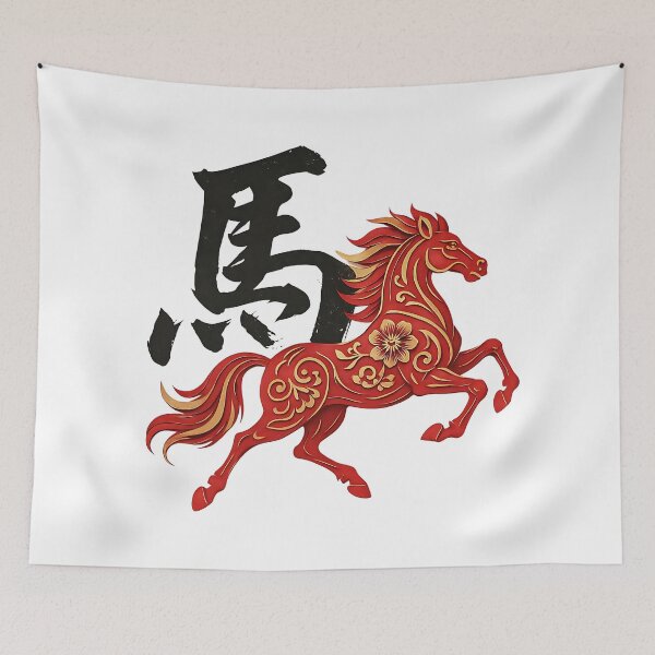 Item preview, Chinese Calligraphy Horse - Red & Gold Lunar Zodiac designed and sold by Balasan.