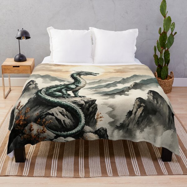 Item preview, Epic Emerald Dragon Guardian in Ink-Wash Mountain Landscape designed and sold by IdeaSmith.