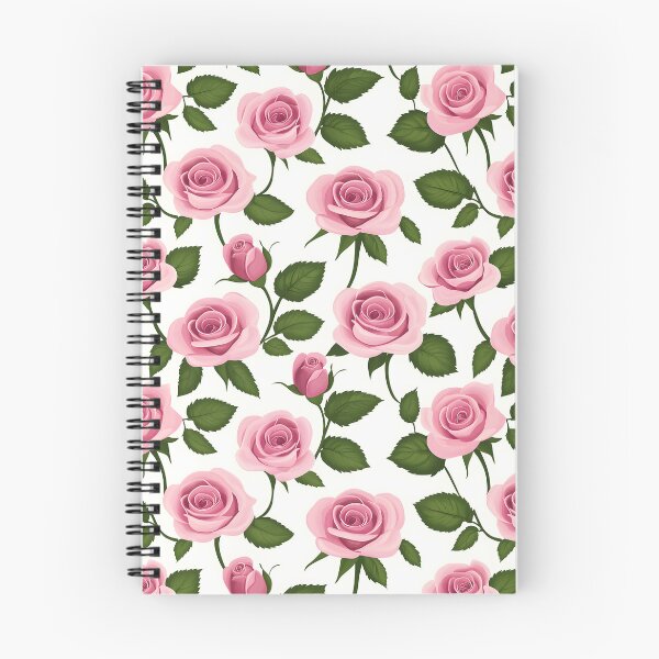 Item preview, The image showcases a delightful floral pattern featuring pink roses in full bloom and buds, complemented by verdant leaves and stems against a clean white backdrop. designed and sold by rujlaphusstudio.