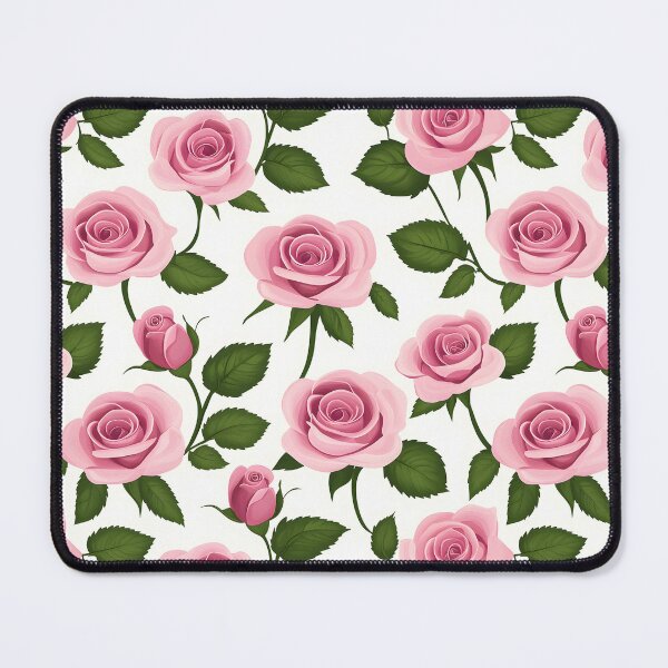 Item preview, The image showcases a delightful floral pattern featuring pink roses in full bloom and buds, complemented by verdant leaves and stems against a clean white backdrop. designed and sold by rujlaphusstudio.