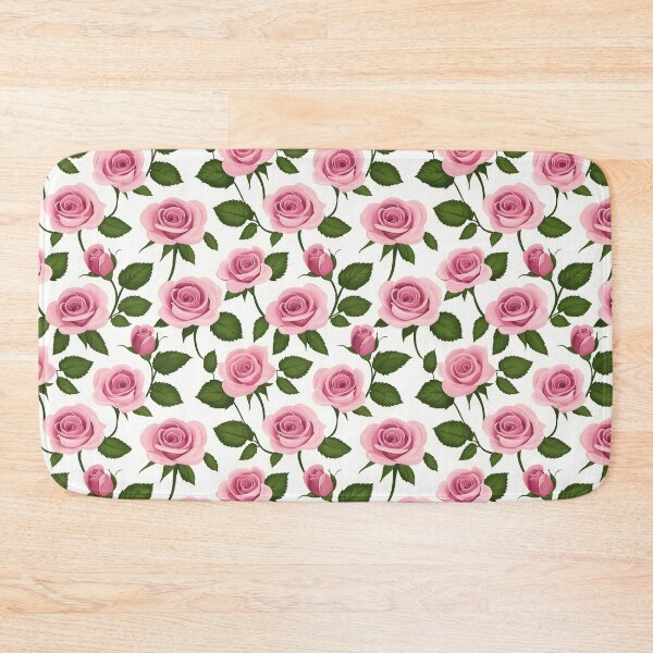 Item preview, The image showcases a delightful floral pattern featuring pink roses in full bloom and buds, complemented by verdant leaves and stems against a clean white backdrop. designed and sold by rujlaphusstudio.