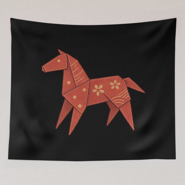 Item preview, Red Origami Horse - Geometric Chinese Zodiac Art designed and sold by Balasan.