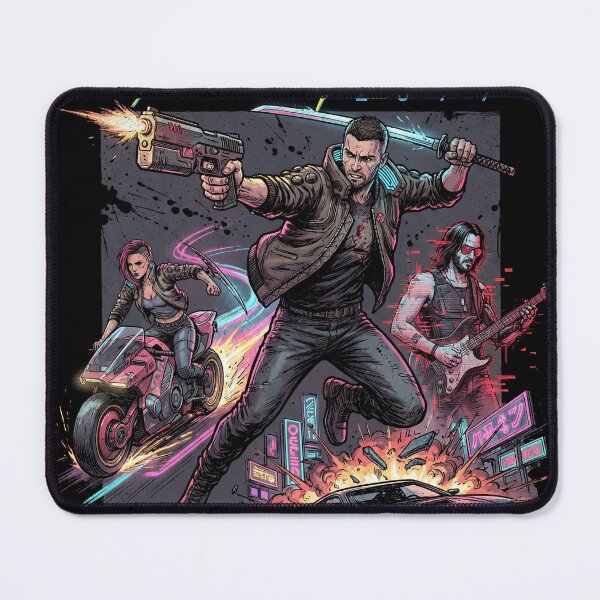 Item preview, Cyberpunk 2077 Night City V Johnny Silverhand Keanu Reeves Phantom Liberty Arasaka Militech Cyberware Collage Fan Art Poster T-Shirt Sticker Print Gift designed and sold by Senpaiwaves.
