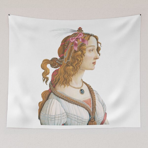 Item preview, Coquette Botticelli Portrait - Renaissance Art Parody with Pink Bow designed and sold by Open Canvas.