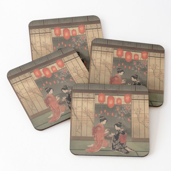 Item preview, Ukiyo E Teahouse Interior Two Women With Lanterns Art designed and sold by Vandy Fullam.