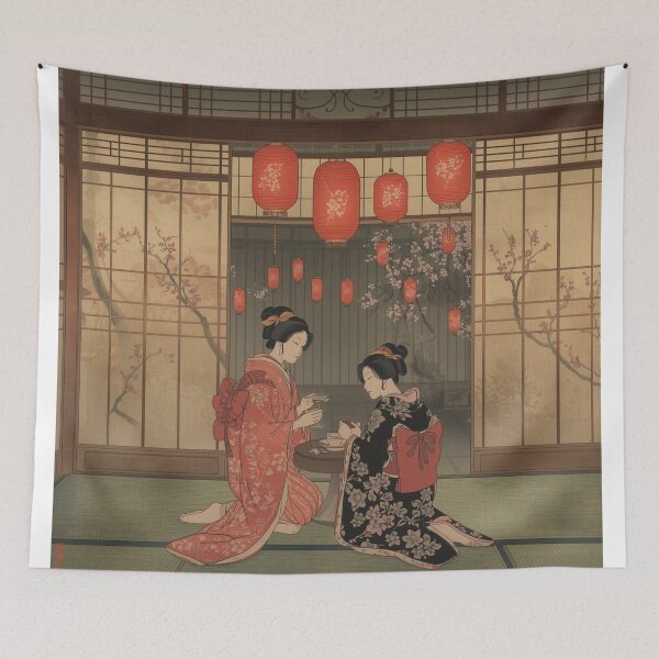 Item preview, Ukiyo E Teahouse Interior Two Women With Lanterns Art designed and sold by Vandy Fullam.
