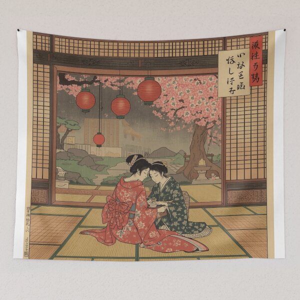 Item preview, Utamaro Style Japanese Women Tea Ceremony Ukiyo-e Art Traditional Teahouse Red Lanterns designed and sold by Vandy Fullam.