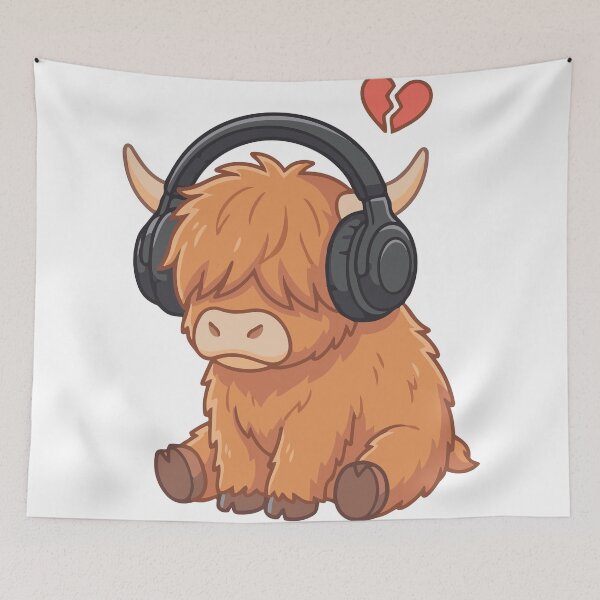 Item preview, Sad Songs Club - Emo Highland Cow with Headphones designed and sold by Petzzz.
