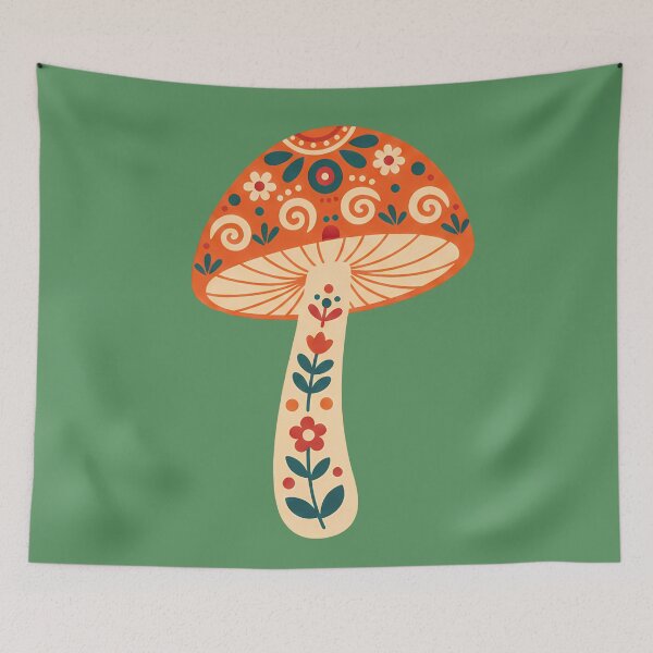 Item preview, Orange‑Capped Mushroom & Motifs STICKER/MAGNET PACK – Scandinavian Folk Art by heidiannemorris © designed and sold by FOLK ART FUSION by heidiannemorris.