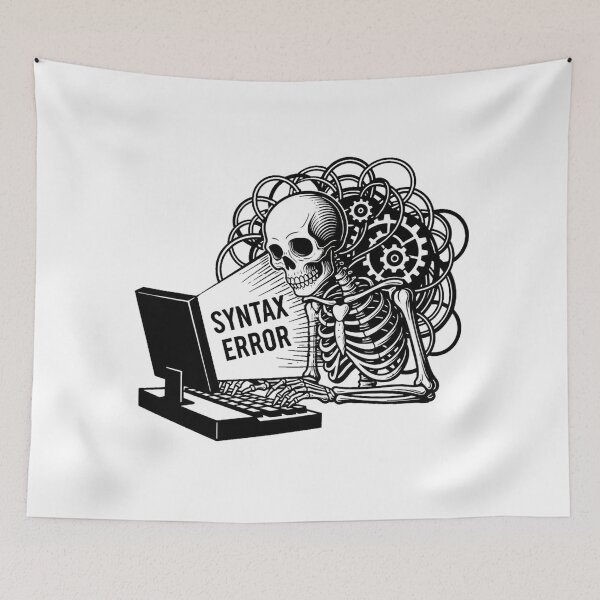 Item preview, The Eternal Debugger - Victorian Woodcut Skeleton Programmer designed and sold by Thaivi Design.