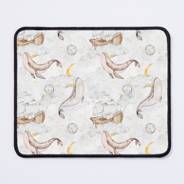 Item preview, Dreamy Whales watercolor cute pattern with whales, clouds, ships, and stars on grey designed and sold by eves_aquadreams.