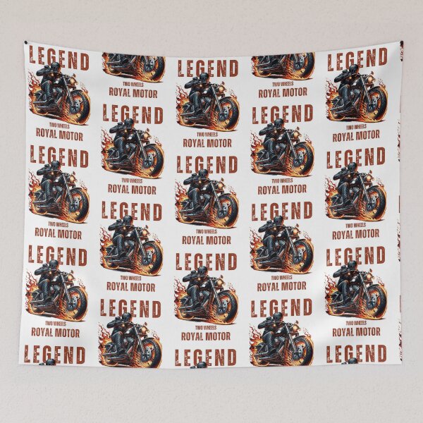Item preview, Legendary Biker on Flaming Royal Motor Cycle Illustration designed and sold by HorizonStores.