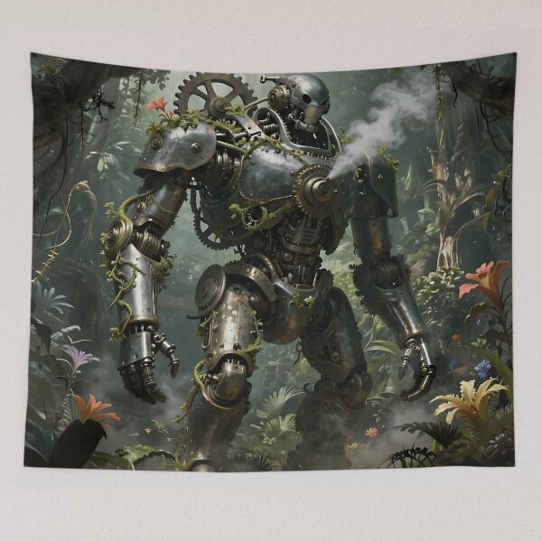 Item preview, Steampunk Robot in Forest – Nature Meets Machine designed and sold by VektorVibe.